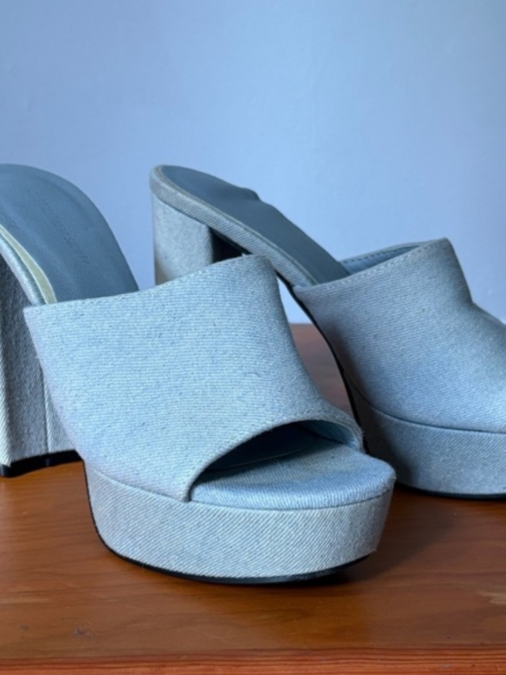 Chunky Platform Denim Slide Heels
